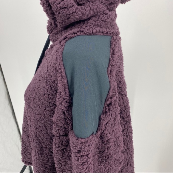 Z By Zella Sheila Fleece Hooded Pullover plum black. Sherpa.  Super soft. - Picture 6 of 14